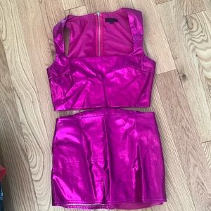 H:ours revolve hot pink mini skirt & top outfit s small
